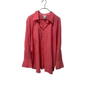 AVENUE Coral Textured Button Up Long Sleeve Shirt Top Plus Size 22 24